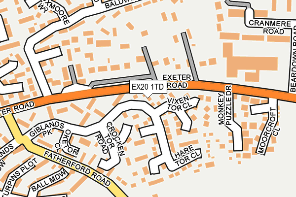 EX20 1TD map - OS OpenMap – Local (Ordnance Survey)