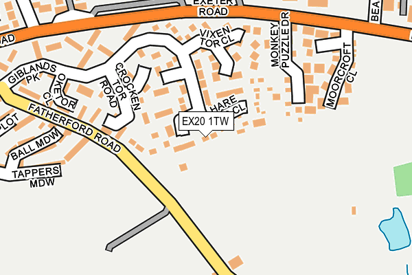 EX20 1TW map - OS OpenMap – Local (Ordnance Survey)