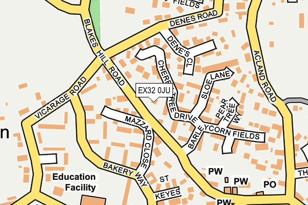 EX32 0JU map - OS OpenMap – Local (Ordnance Survey)