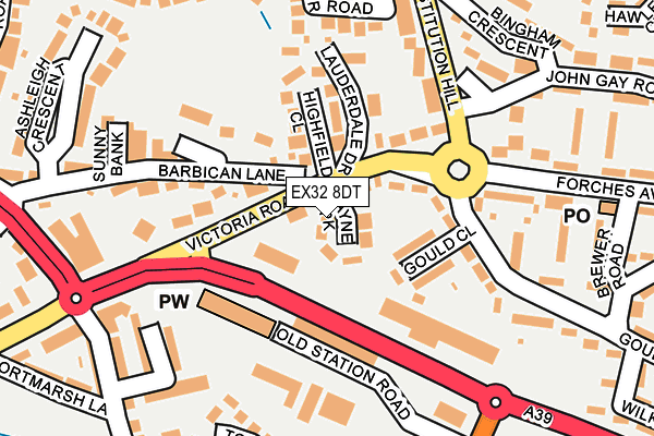 EX32 8DT map - OS OpenMap – Local (Ordnance Survey)