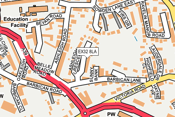 EX32 8LA map - OS OpenMap – Local (Ordnance Survey)
