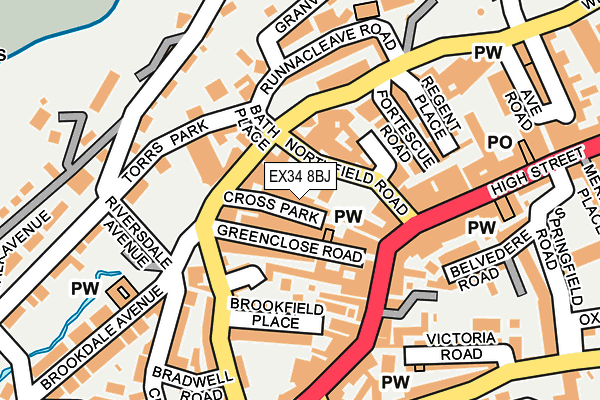 EX34 8BJ map - OS OpenMap – Local (Ordnance Survey)