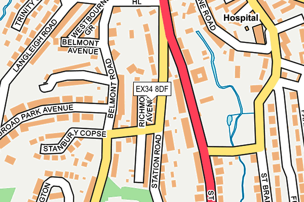 EX34 8DF map - OS OpenMap – Local (Ordnance Survey)