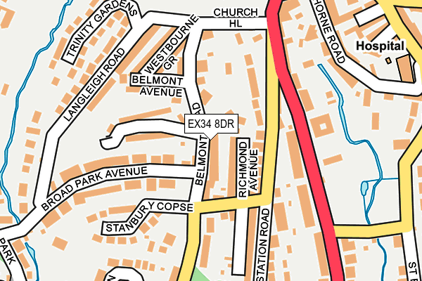 EX34 8DR map - OS OpenMap – Local (Ordnance Survey)
