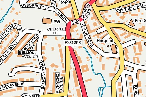 EX34 8PR map - OS OpenMap – Local (Ordnance Survey)