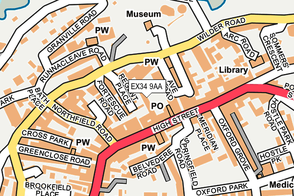 EX34 9AA map - OS OpenMap – Local (Ordnance Survey)