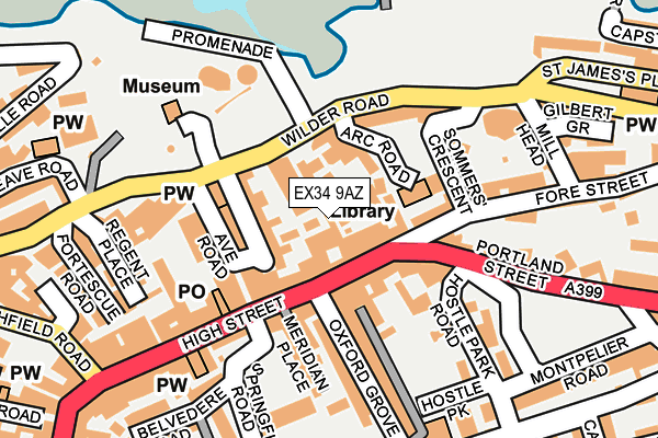 EX34 9AZ map - OS OpenMap – Local (Ordnance Survey)