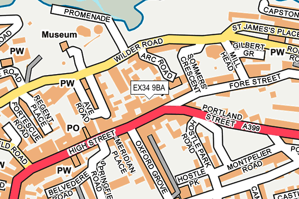 EX34 9BA map - OS OpenMap – Local (Ordnance Survey)