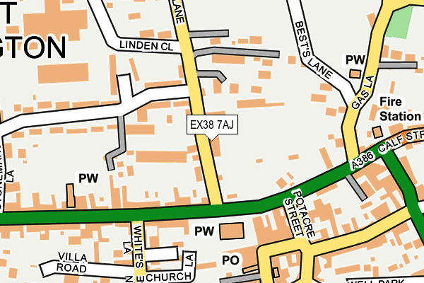 EX38 7AJ map - OS OpenMap – Local (Ordnance Survey)