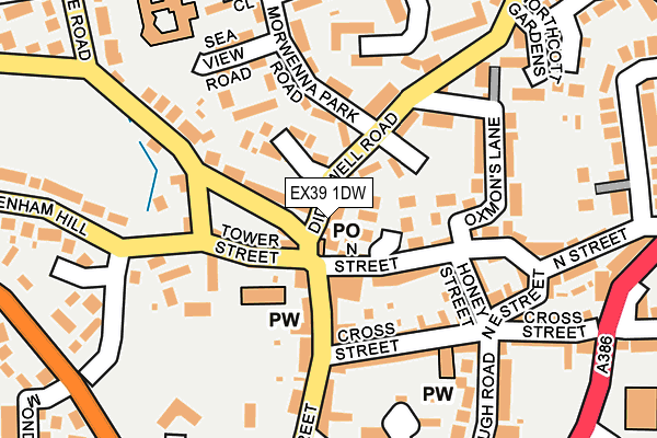 EX39 1DW map - OS OpenMap – Local (Ordnance Survey)