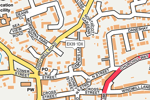 EX39 1DX map - OS OpenMap – Local (Ordnance Survey)