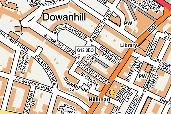 G12 9BQ map - OS OpenMap – Local (Ordnance Survey)