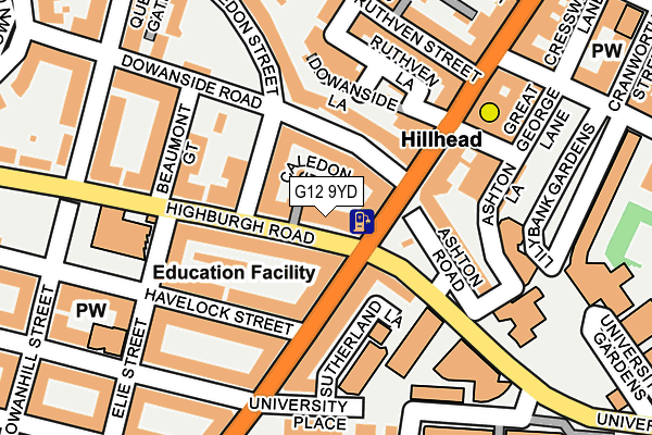 G12 9YD map - OS OpenMap – Local (Ordnance Survey)