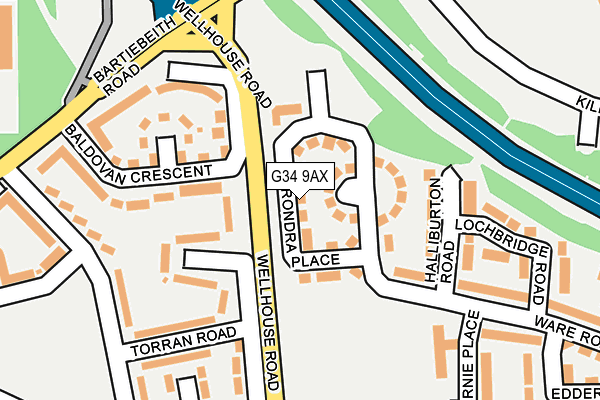 G34 9AX map - OS OpenMap – Local (Ordnance Survey)