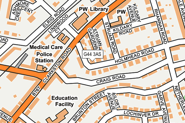 G44 3AS map - OS OpenMap – Local (Ordnance Survey)