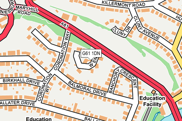 G61 1DN map - OS OpenMap – Local (Ordnance Survey)