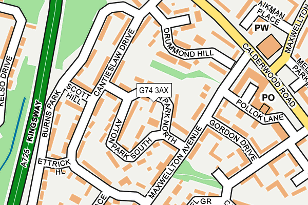 G74 3AX map - OS OpenMap – Local (Ordnance Survey)