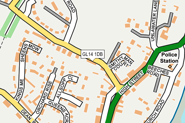 GL14 1DB map - OS OpenMap – Local (Ordnance Survey)