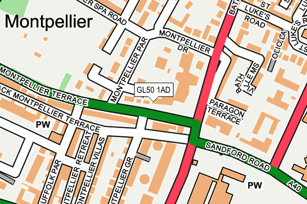 GL50 1AD map - OS OpenMap – Local (Ordnance Survey)