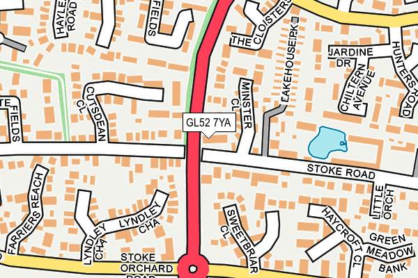 GL52 7YA map - OS OpenMap – Local (Ordnance Survey)
