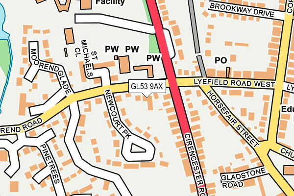 GL53 9AX map - OS OpenMap – Local (Ordnance Survey)