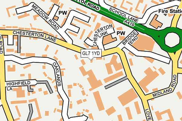 GL7 1YD map - OS OpenMap – Local (Ordnance Survey)
