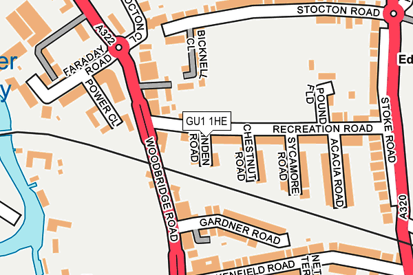 GU1 1HE map - OS OpenMap – Local (Ordnance Survey)