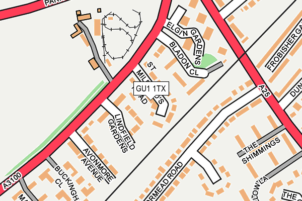 GU1 1TX map - OS OpenMap – Local (Ordnance Survey)