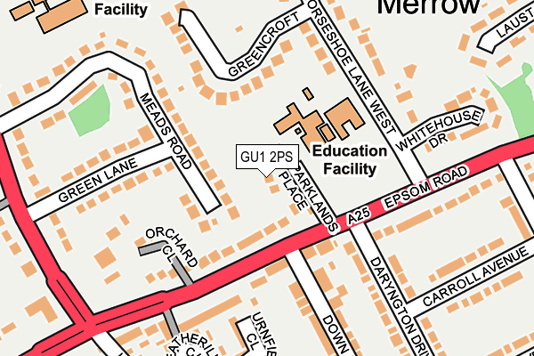 GU1 2PS map - OS OpenMap – Local (Ordnance Survey)