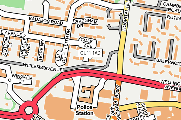 GU11 1AD map - OS OpenMap – Local (Ordnance Survey)