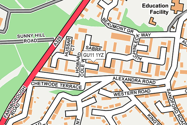 GU11 1YZ map - OS OpenMap – Local (Ordnance Survey)