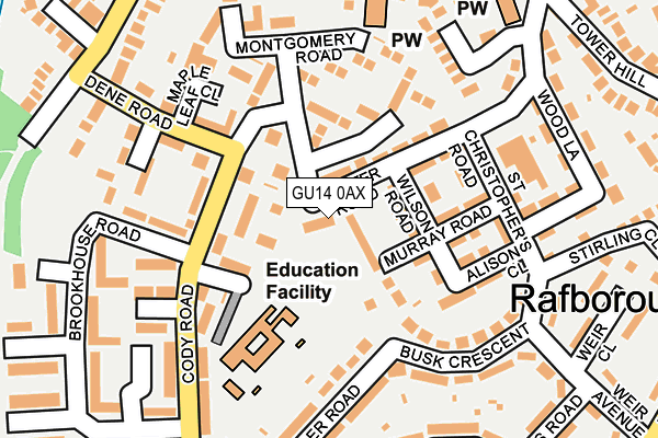 GU14 0AX map - OS OpenMap – Local (Ordnance Survey)