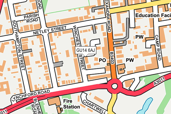 GU14 6AJ map - OS OpenMap – Local (Ordnance Survey)