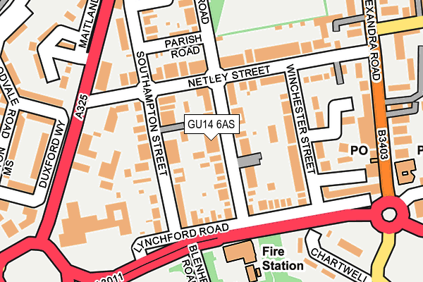 GU14 6AS map - OS OpenMap – Local (Ordnance Survey)