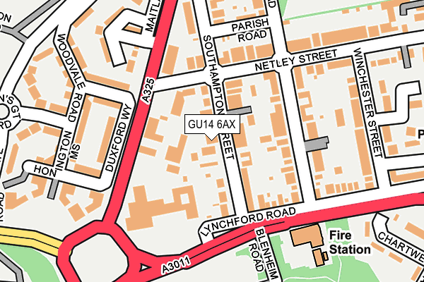GU14 6AX map - OS OpenMap – Local (Ordnance Survey)