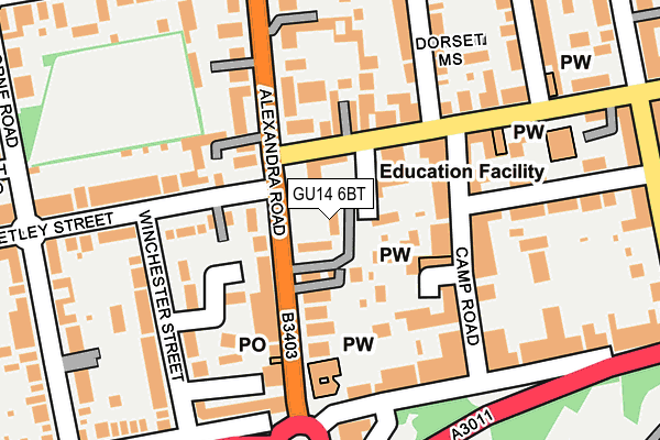 GU14 6BT map - OS OpenMap – Local (Ordnance Survey)