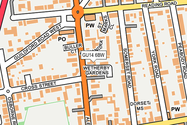 GU14 6BW map - OS OpenMap – Local (Ordnance Survey)