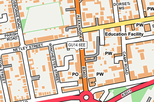 GU14 6EE map - OS OpenMap – Local (Ordnance Survey)