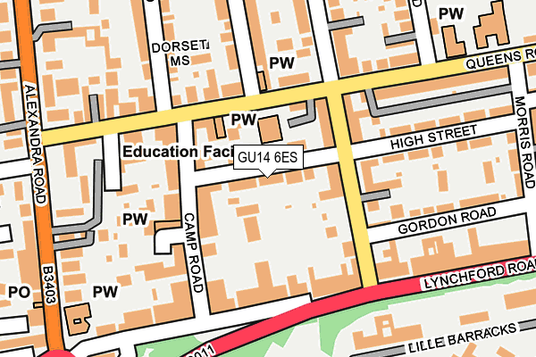 GU14 6ES map - OS OpenMap – Local (Ordnance Survey)