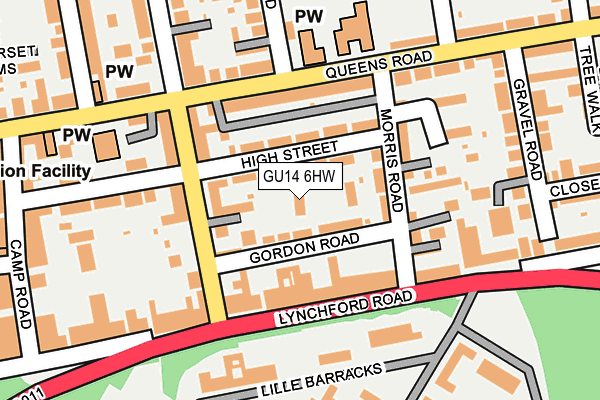 GU14 6HW map - OS OpenMap – Local (Ordnance Survey)