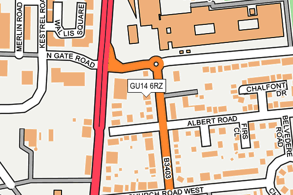 GU14 6RZ map - OS OpenMap – Local (Ordnance Survey)