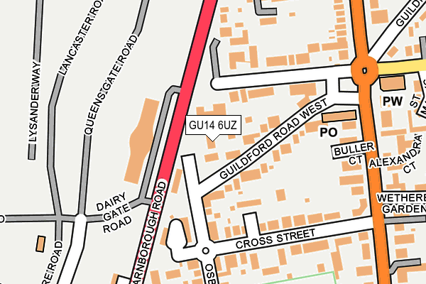 GU14 6UZ map - OS OpenMap – Local (Ordnance Survey)