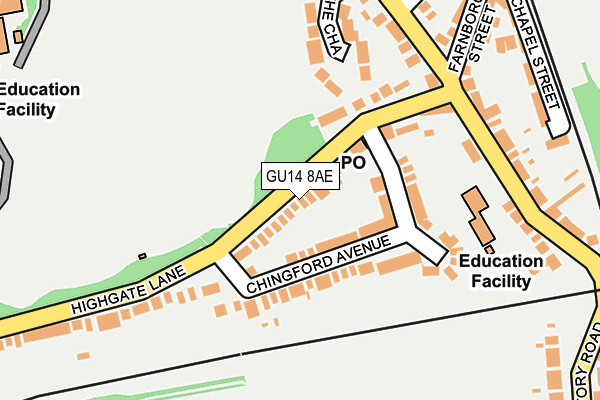 GU14 8AE map - OS OpenMap – Local (Ordnance Survey)