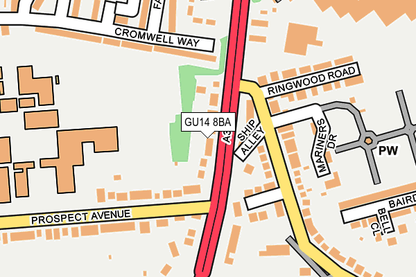 GU14 8BA map - OS OpenMap – Local (Ordnance Survey)