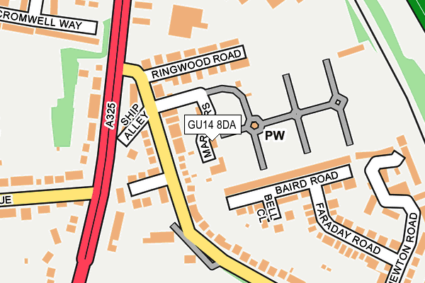 GU14 8DA map - OS OpenMap – Local (Ordnance Survey)