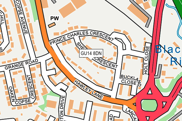 GU14 8DN map - OS OpenMap – Local (Ordnance Survey)