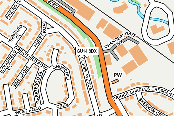 GU14 8DX map - OS OpenMap – Local (Ordnance Survey)