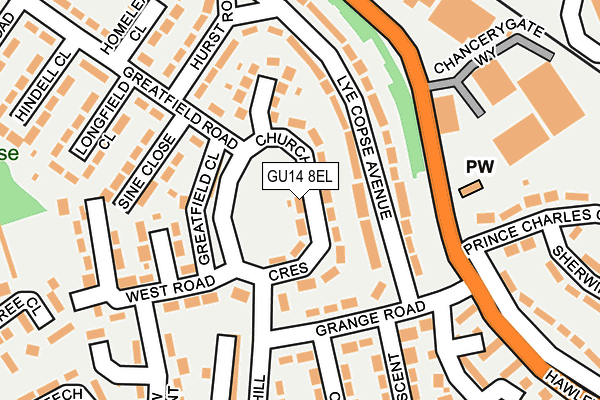 GU14 8EL map - OS OpenMap – Local (Ordnance Survey)
