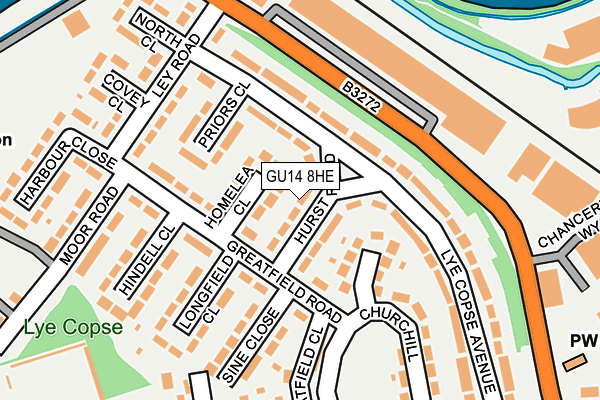 GU14 8HE map - OS OpenMap – Local (Ordnance Survey)