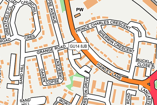 GU14 8JB map - OS OpenMap – Local (Ordnance Survey)